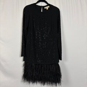 Michael Michael Kors Beaded Ostrich Feather Trim Cocktail Dress